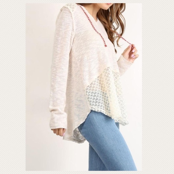 Hem & Thread Tops - Hem & Thread Lace Inset Hoodie in Cream